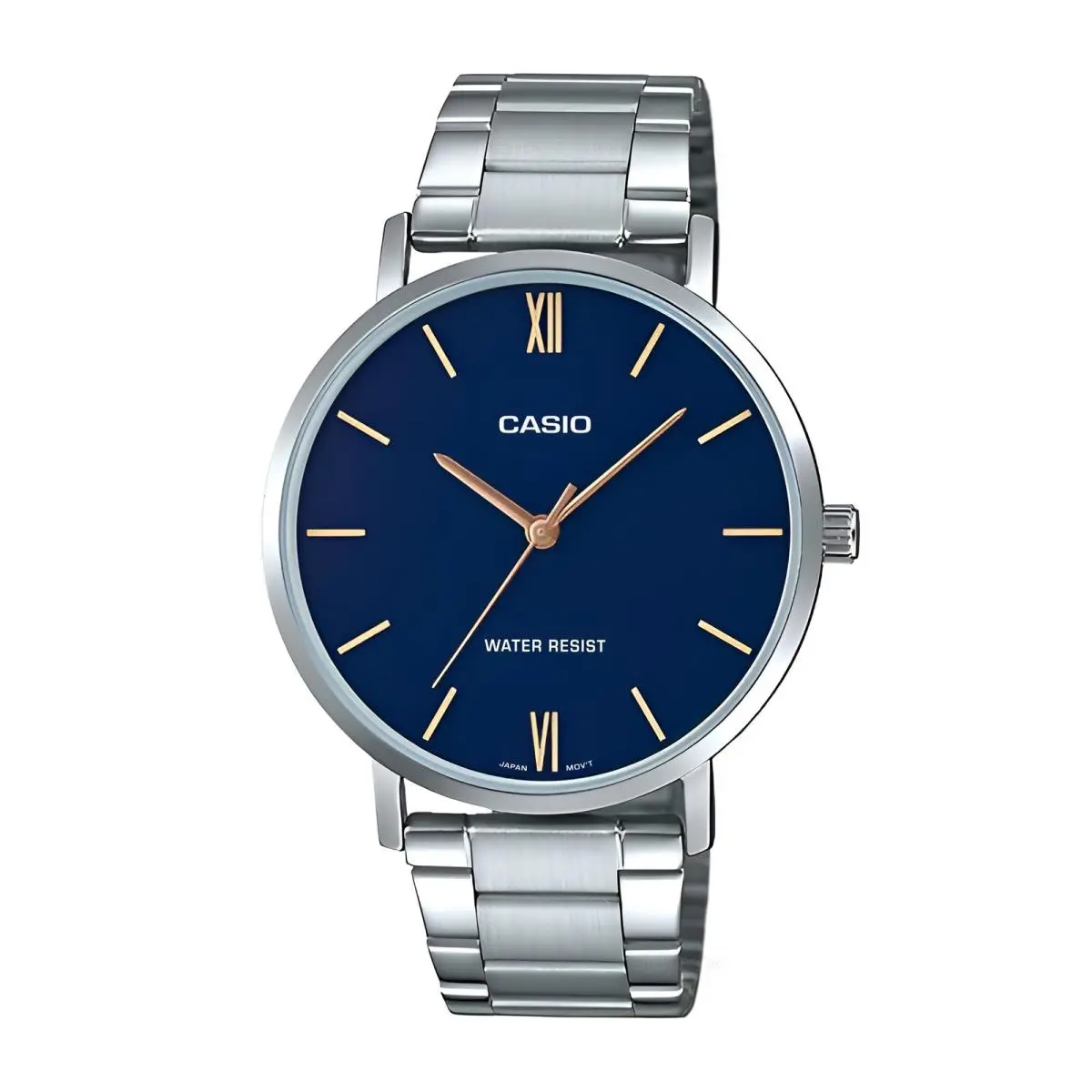 Casio MTP-VT01D-2B Men’s Silver Bracelet Analog Watch with Blue Dial