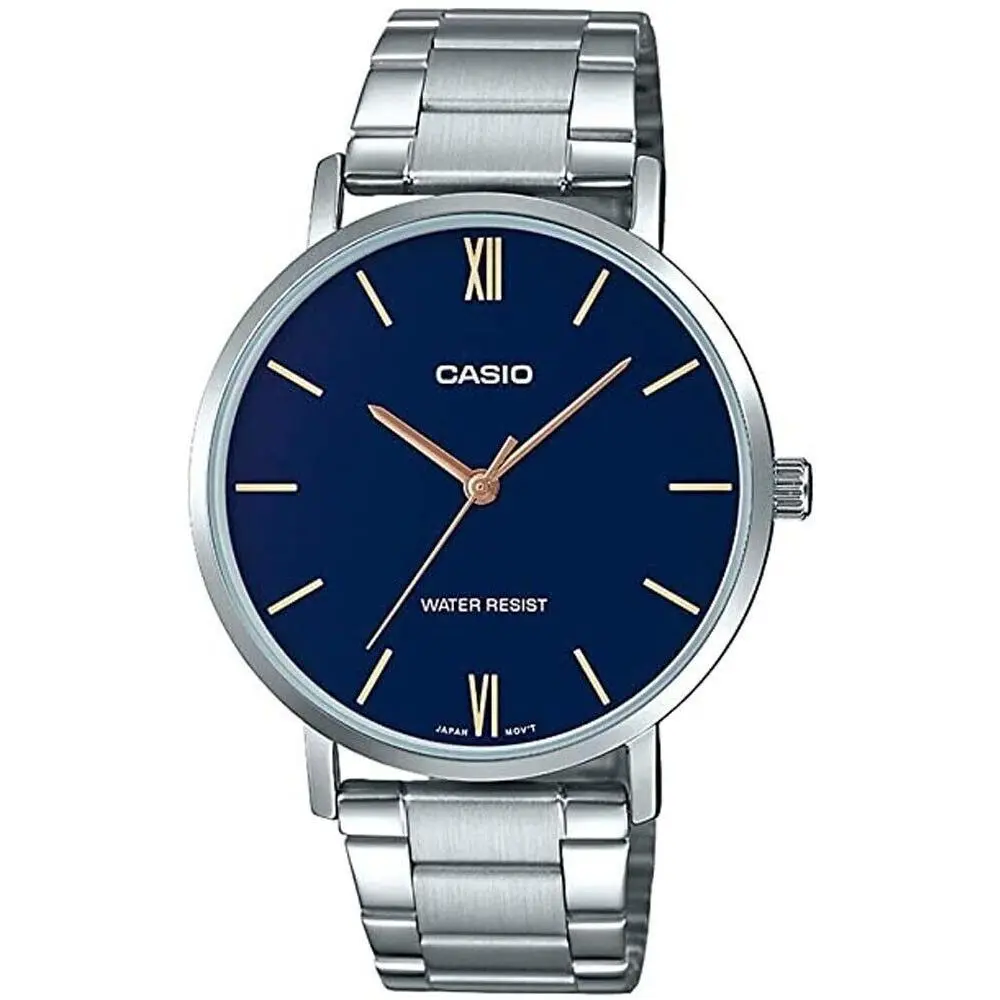 Casio MTP-VT01D-2B Men`s Stainless Steel Minimalistic Blue Dial 3-Hand Watch