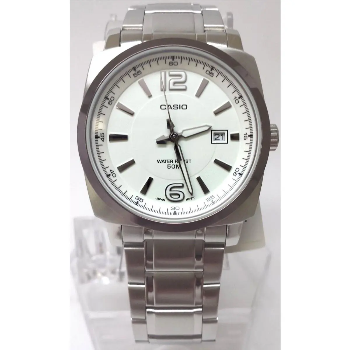 Casio MTP-1339D-7A Mens Stainless Steel Dress Watch White Dial 50M WR Date