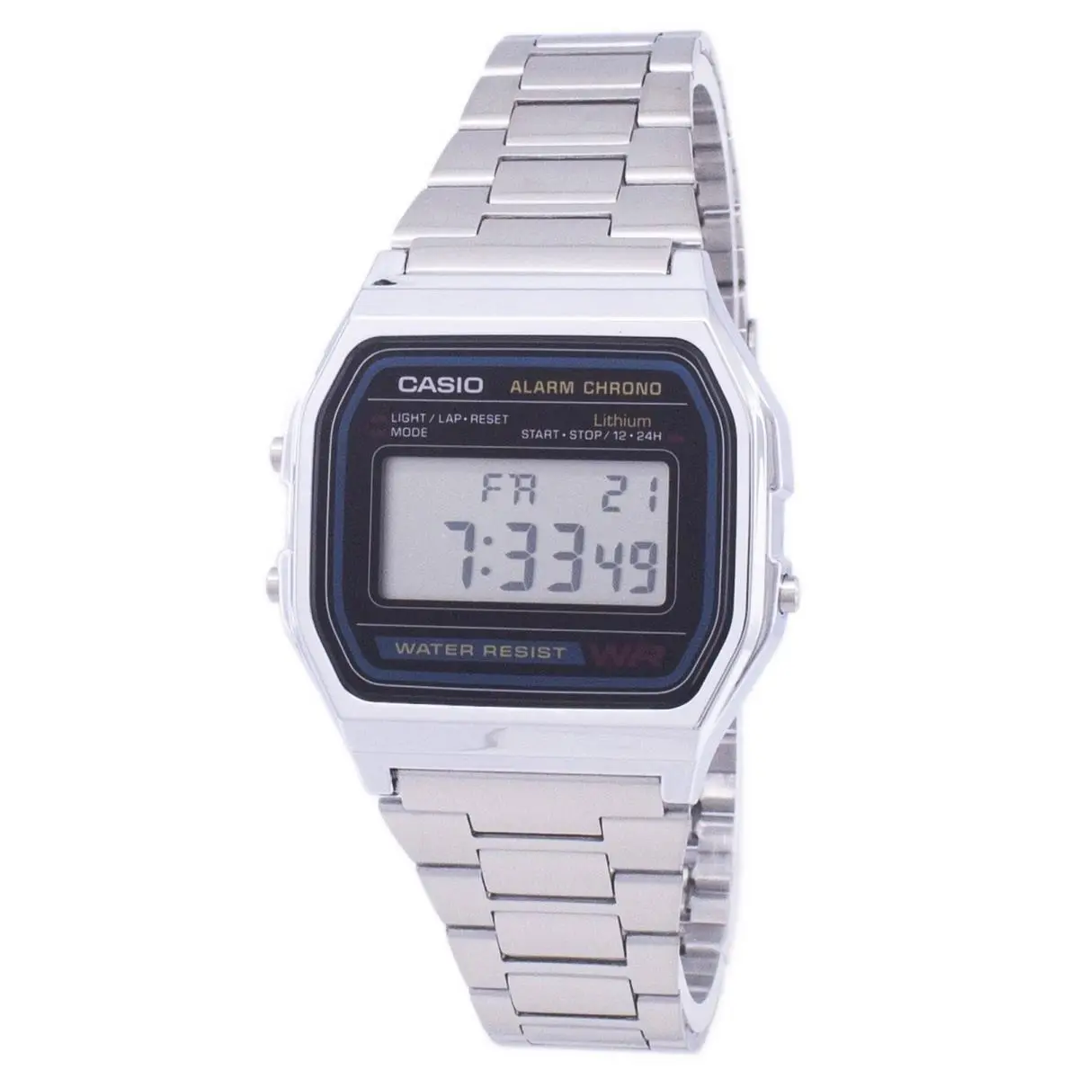 Casio Digital Stainless Steel Daily Alarm Grey Dial A158WA-1DF Men`s Watch