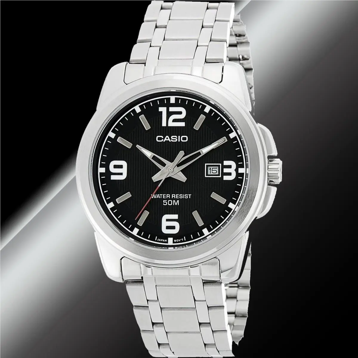 Casio MTP-1314D-1AV Men`s Black Analog Watch Steel Band 50M WR Date Display