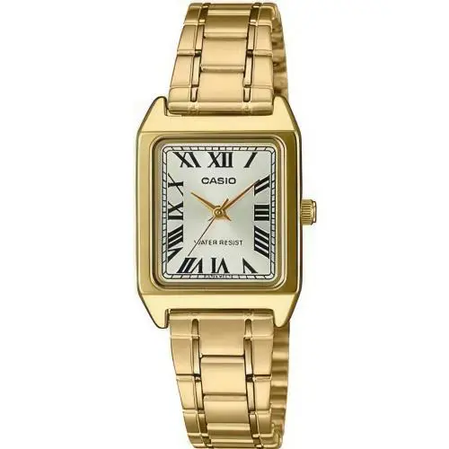 Casio Rectangular Elegant Silver Dial Gold Tone Women`s Watch LTP-V007G-9B