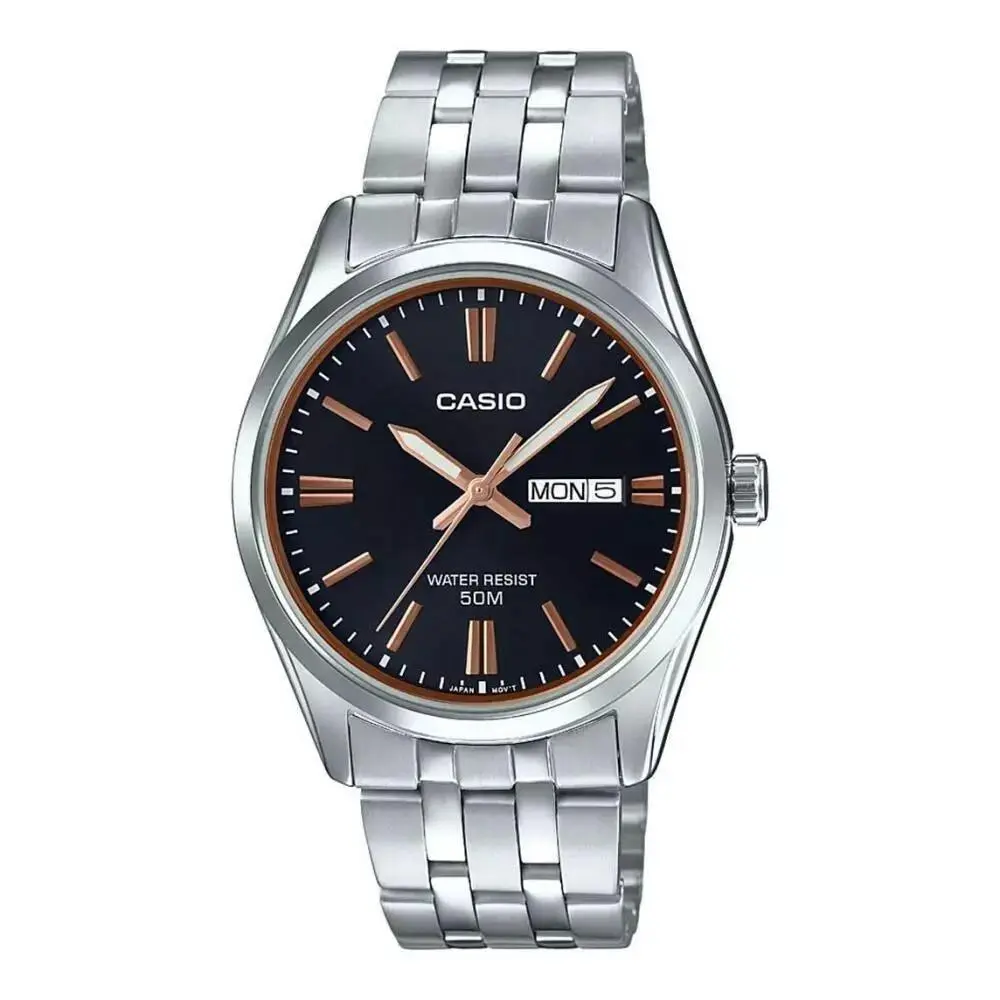 Casio MTP-1335D-1A2 Men`s Watch Stainless Steel Black Dial Analog Day Date