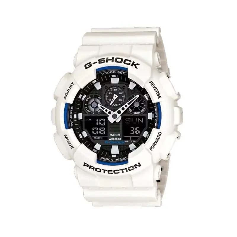 G-shock White Blue Accent Resin 52mm Men`s Quartz Watch GA-100B-7A by Casio