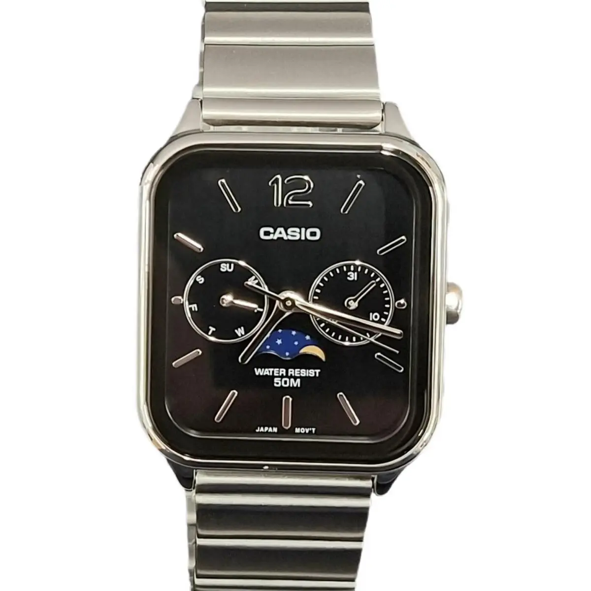 Casio MTP-M305D-1A Analog Moonphase Quartz Stainless Steel Band Men`s Watch