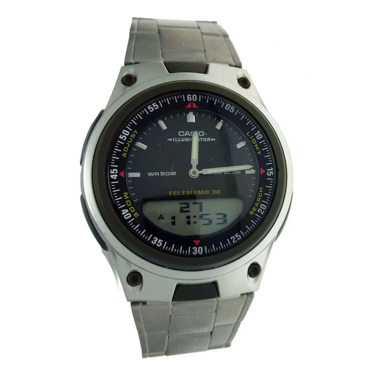 Casio AW80D 1A Men`s Ana-digi Watch World Time S Steel Band 50 M Water R
