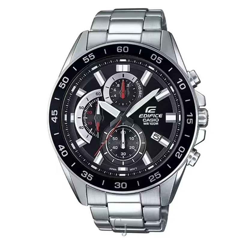 Casio Edifice Standard Chronograph Black Dial Watch EFV-550D-1AV - Dial: Black, Band: Silver, Bezel: Black