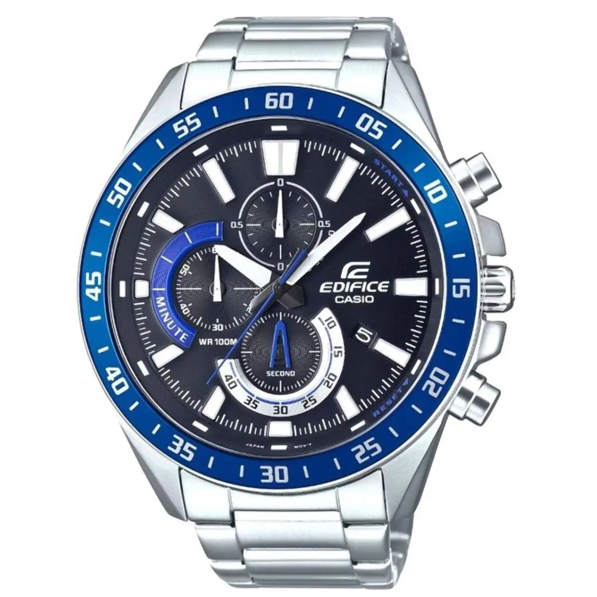 Men`s Casio Edifice Chronograph Steel Watch EFV620D-1A2 - Blue, Dial: Black, Band: Silver