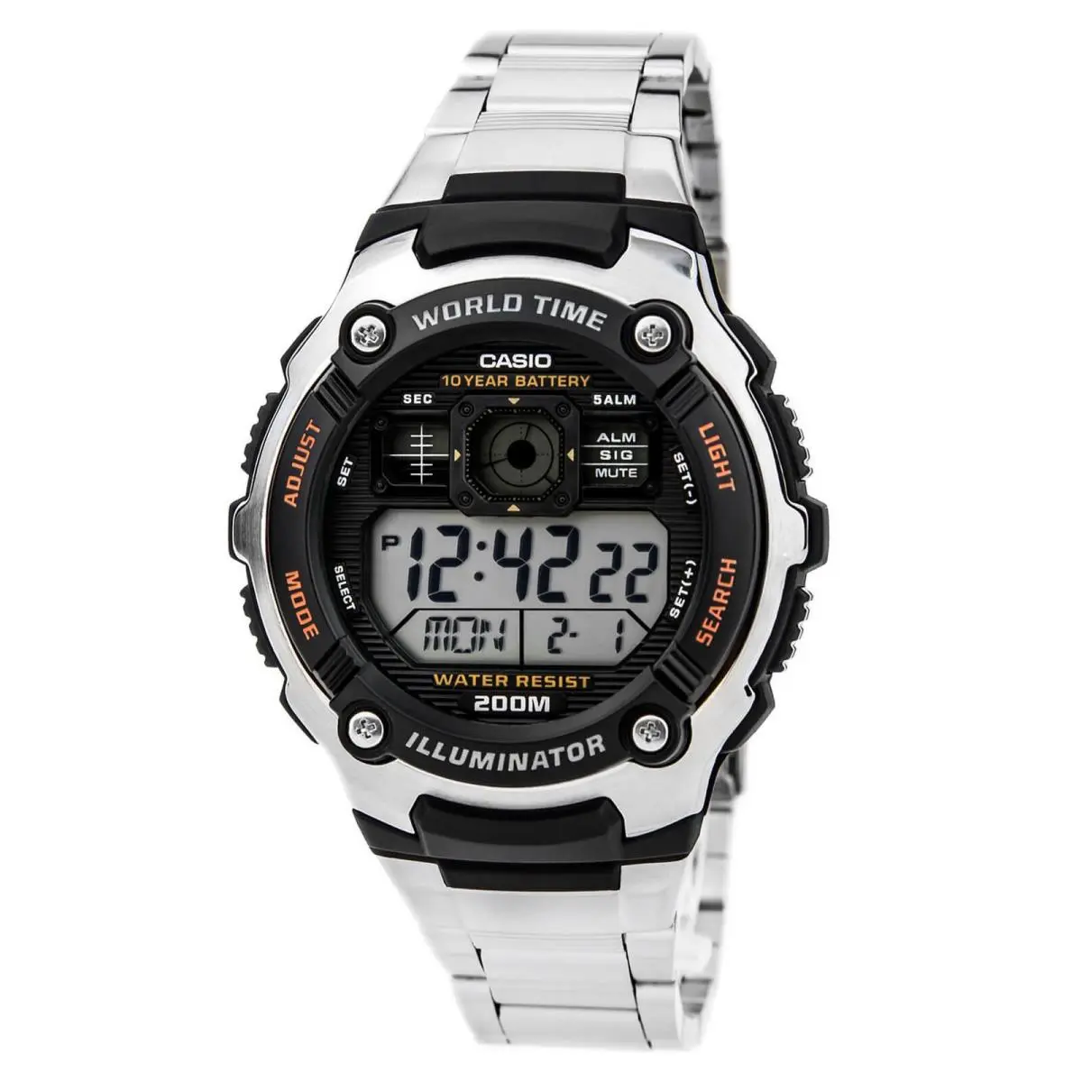 AE2000WD-1A Men`s Silver-tone Multi-functional Digital Watch by Casio