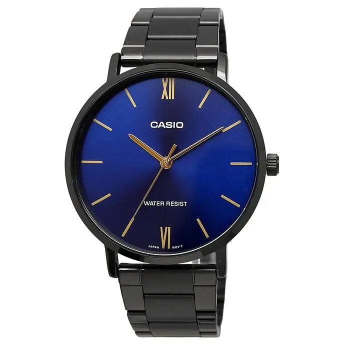 MTP-VT01B-2B Men’s Black Stainless Steel Watch with Blue Dial by Casio