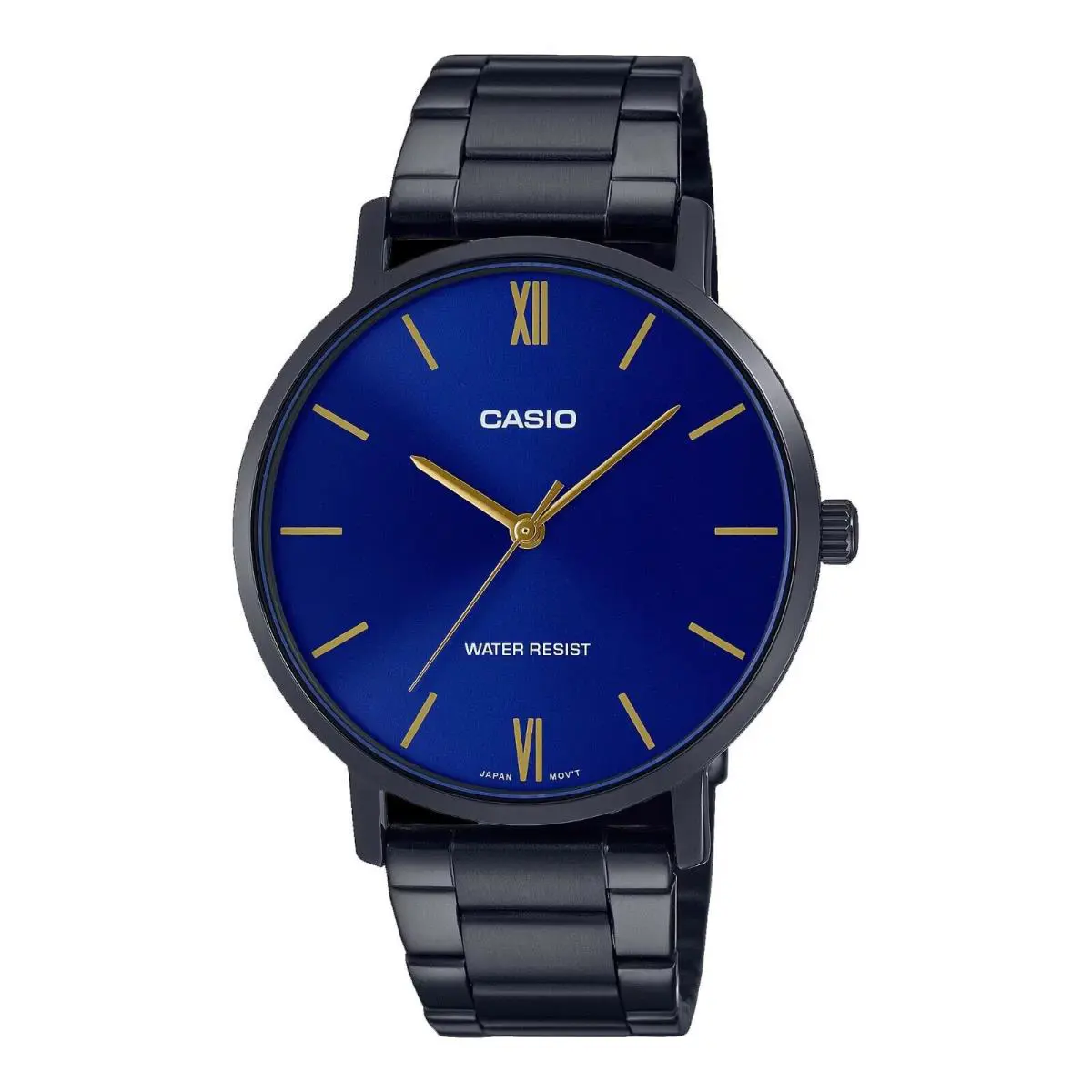 Casio MTP-VT01B-2B Men`s Minimalistic Black IP Stainless Steel Blue Dial Watch - Dial: Blue, Band: Black, Bezel: Black