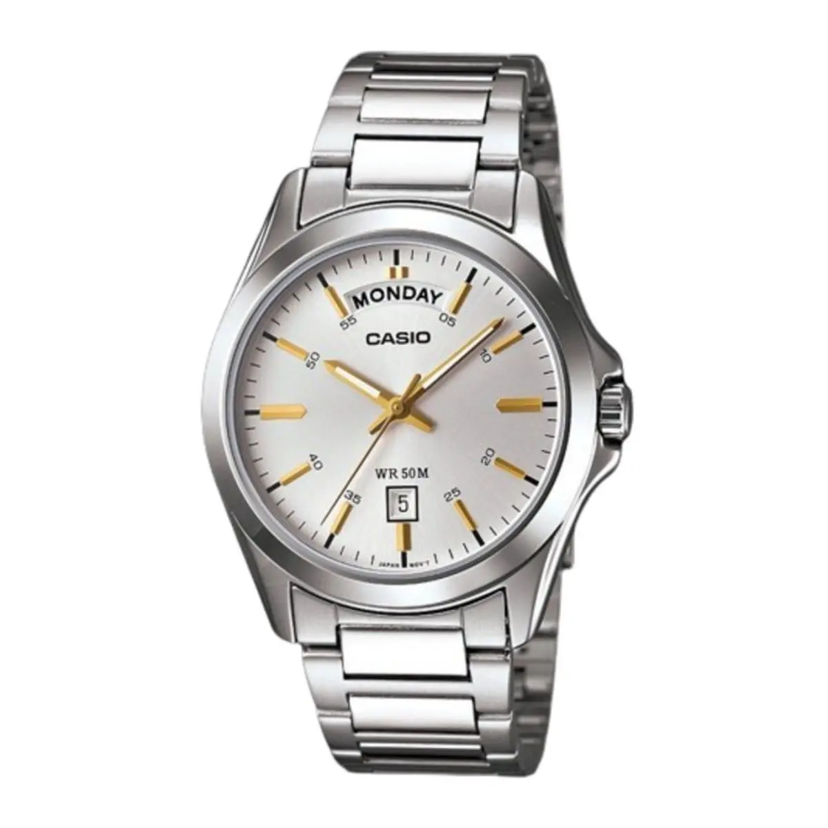 Casio Silver Dial Quartz Dress Luminous Hands MTP-1370D-7A2 Men`s Watch - Dial: Silver, Band: Silver, Bezel: Silver