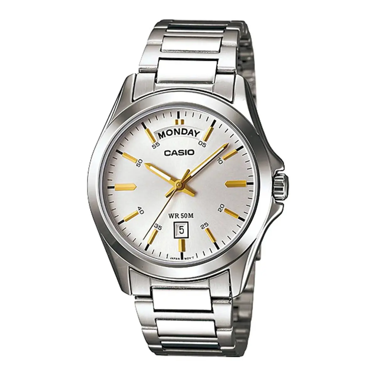 Casio MTP1370D-7A2 Men`s Classic Stainless Steel Silver Watch - Dial: Gold, Silver, Band: Silver, Bezel: Silver