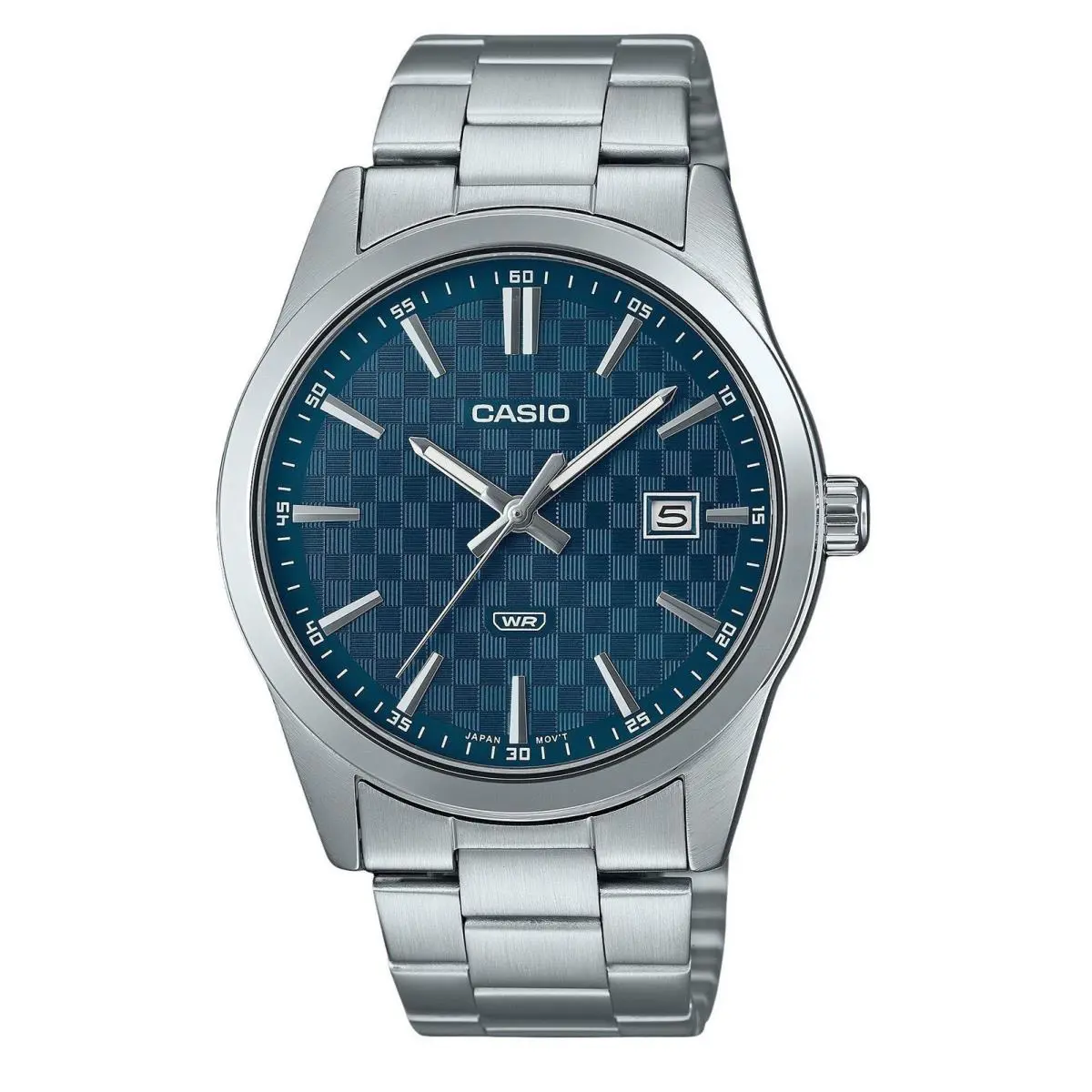 Casio Standard Analog Stainless Steel Blue Dial Quartz MTP-VD03D-2A2 Men`s Watch - Dial: Blue, Band: Silver, Bezel: Silver