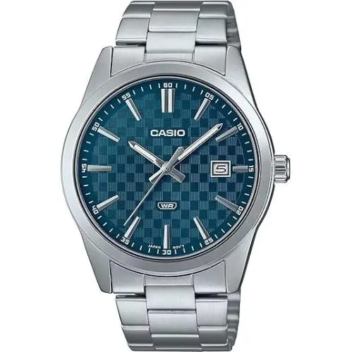 Casio MTP-VD03D-2A2 Men`s Watch Date Window Water Resistant Analog - Dial: Blue, Band: Silver, Bezel: Silver