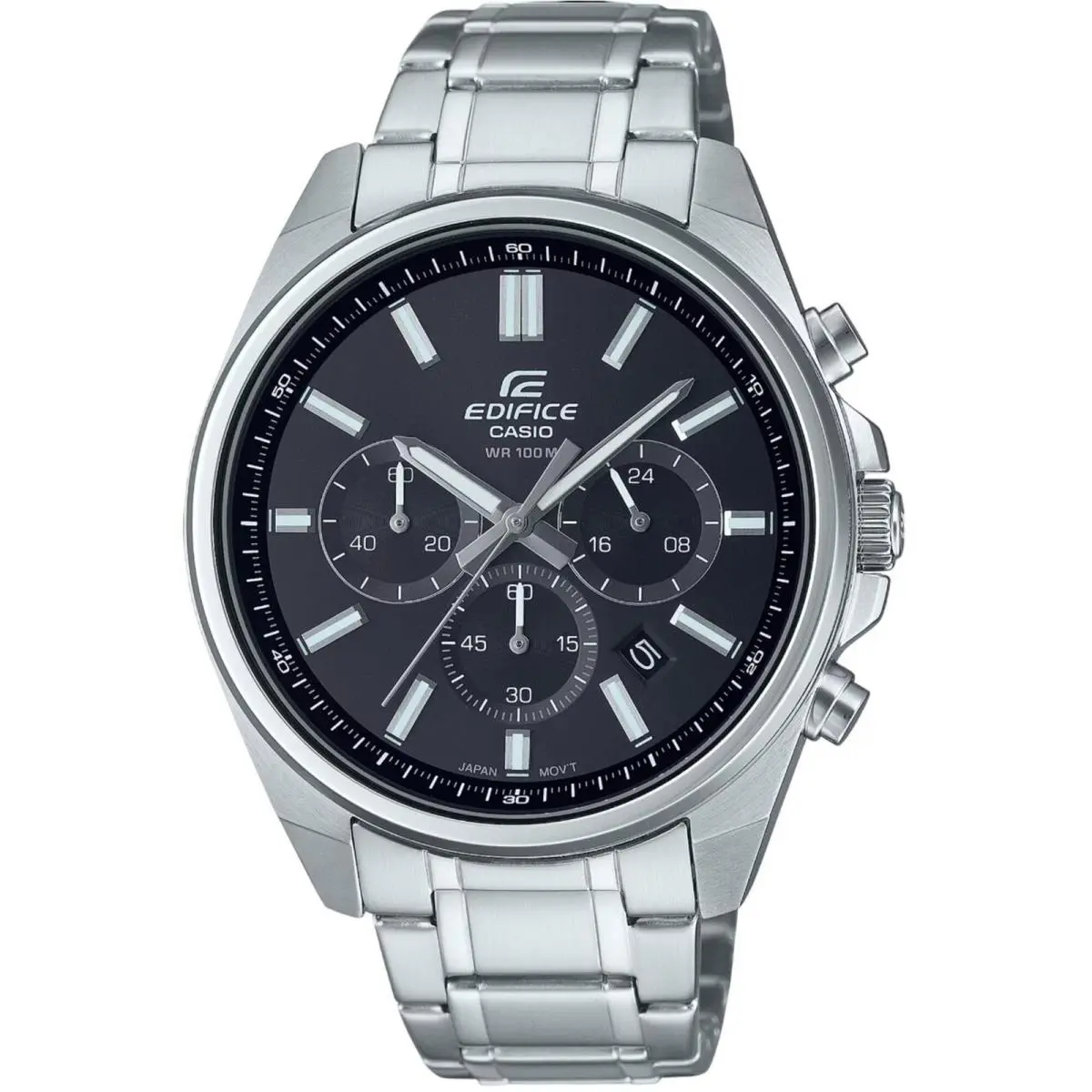 Men`s Watch Edifice Chrono Black Dial Silver Steel Bracelet EFV-650D-1AVCR by Casio
