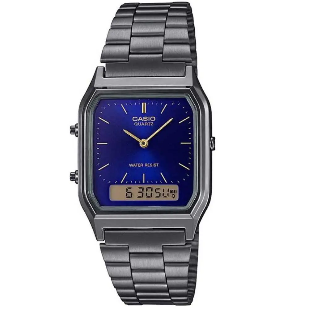 Casio Grey Blue Stainless Steel Retro Digital Analog Dual Time Watch AQ-230GG-2A