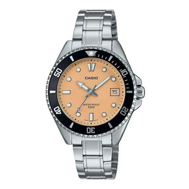 Casio Standard Analog Stainless Steel Salmon Dial Quartz MDV-10D-4A2 Men`s Watch - Dial: Blue