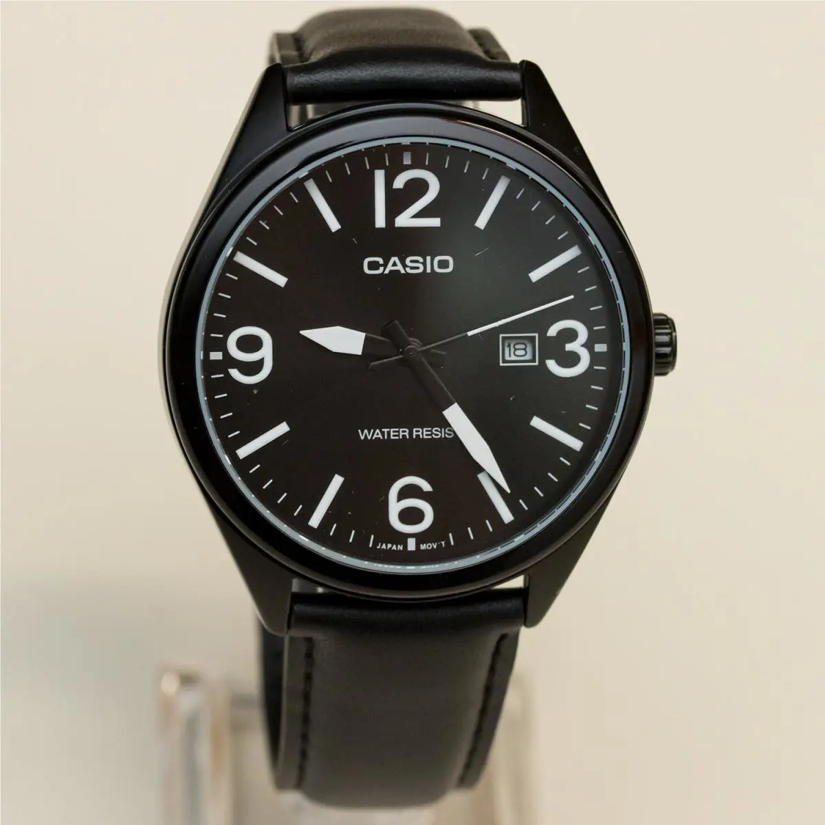 Casio MTP-1342L-1B1 Men`s Analog Black Color Date Watch Black Leather Band