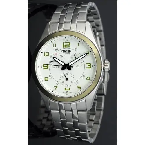 Casio Mens MTP1352D-8B2 Mens Stainless Steel Multi-dial Dress Watch White Green