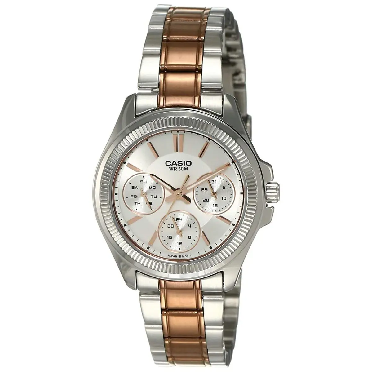 Analog Women`s Stainless Steel Two Tone LTP-2088RG-7AVD Silver Dial Watch by Casio