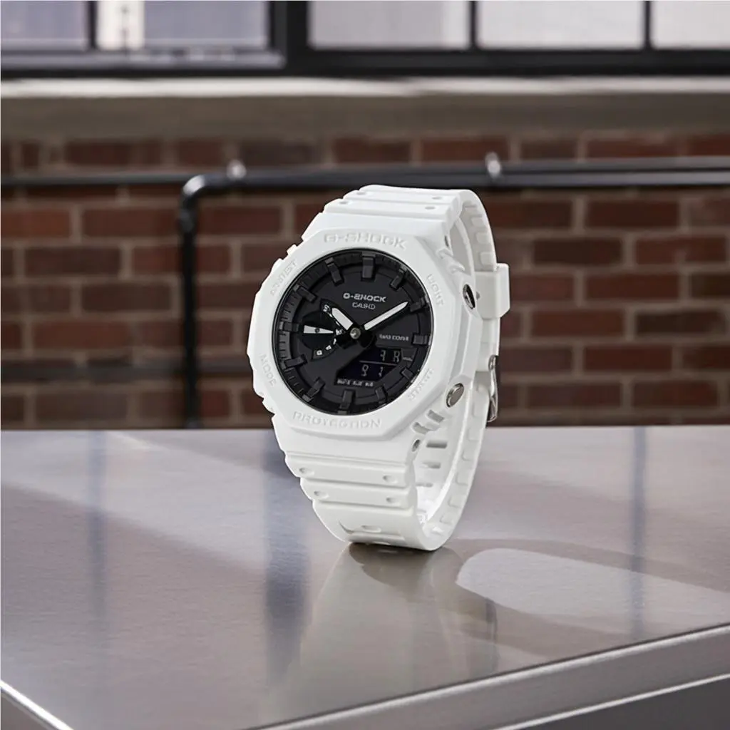 Casio GA2100-7A White Band Black Dial Analog Digital G Shock Watch
