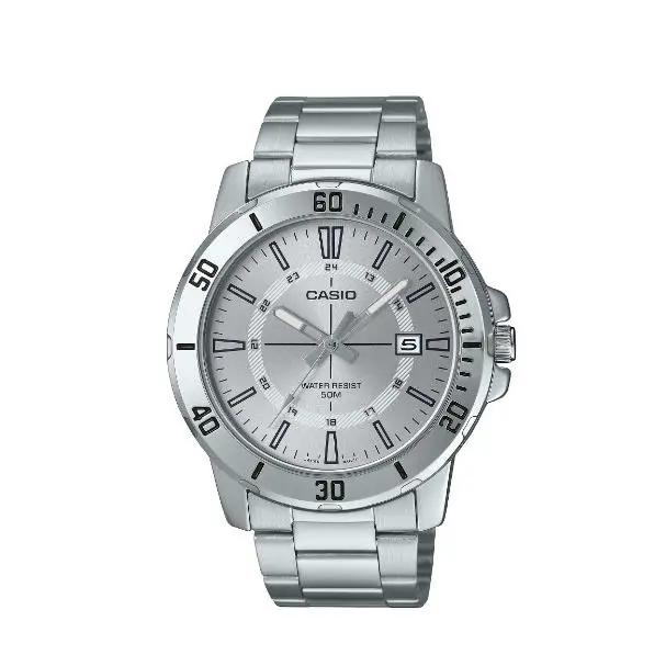 Casio Silver Dial Analog Silver Bracelet Quartz Classic MTP-VD01D-7C Men`s Watch
