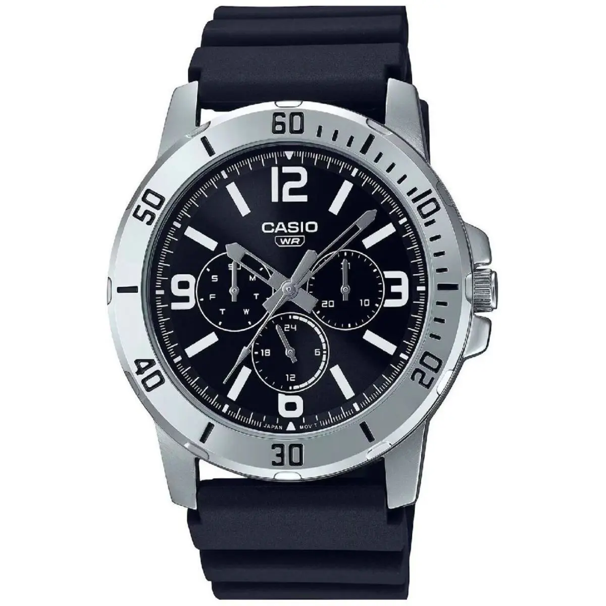 Casio MTPVD300-1B Men`s Sports Multifunction MTP-VD300 Steel Watch - Silver, Dial: Black, Band: Black