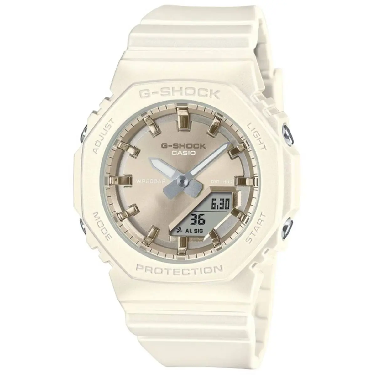 Women`s Dive Watch G-shock Quartz Ana-digi White Resin Strap GMAP2100ST-7A by Casio