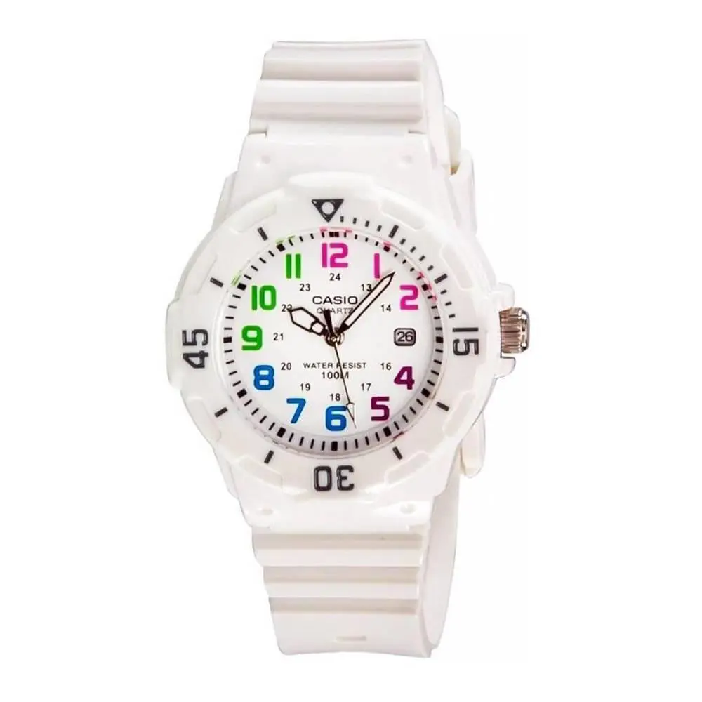 Casio Women`s White Resin Band Analog Display Round LRW200H-7BVCF Watch - White, Dial: White, Band: White