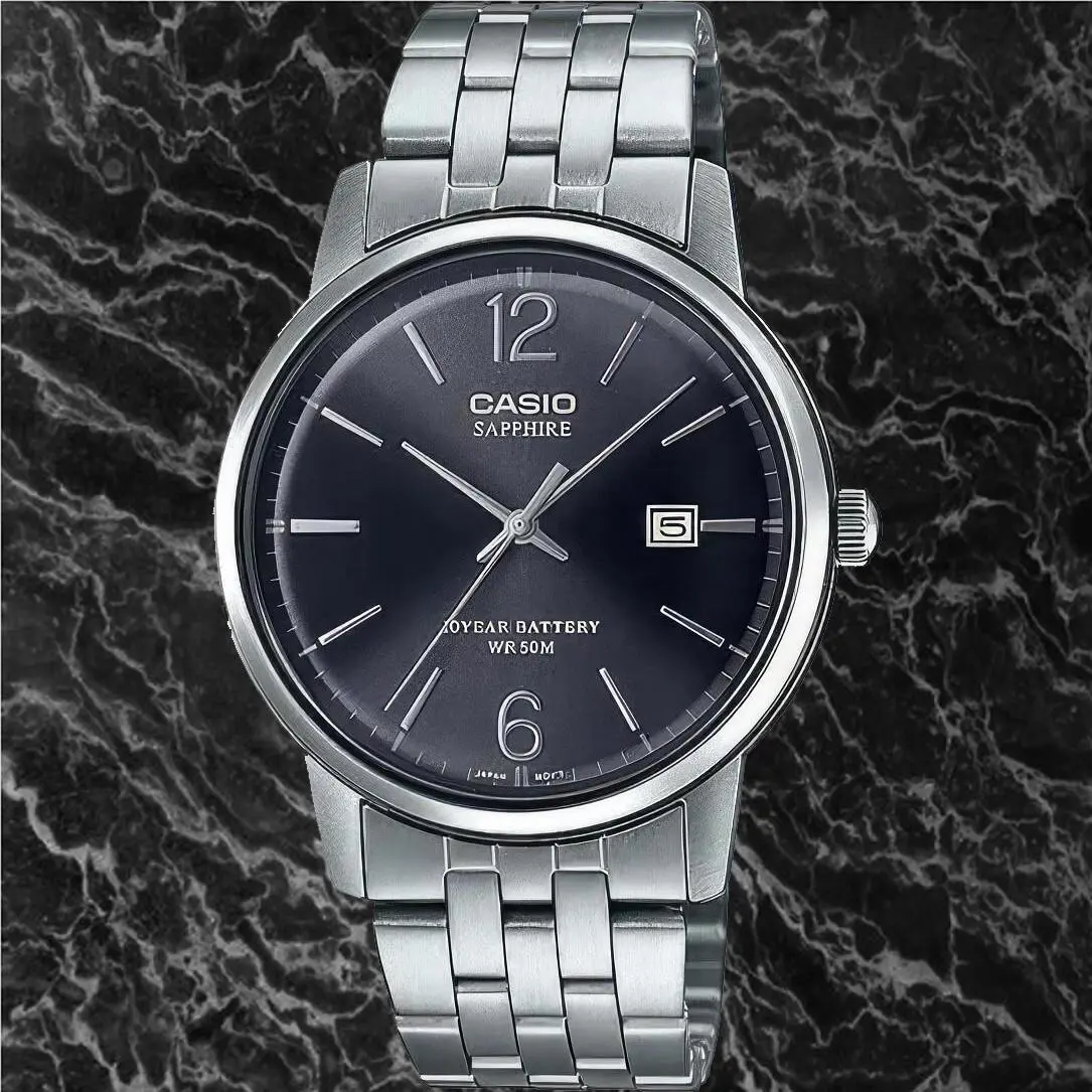 Casio MTS-110D-1A Men`s Sapphire Black Analog Watch Steel Band Date