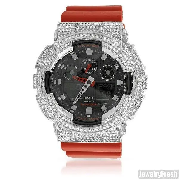 Red Custom Iced Out Bezel Casio G-shock GA-100 Mens Watch