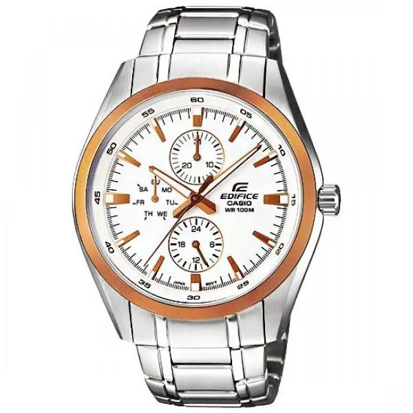 Casio Edifice EF-338DB-7ADF Analog Men`s Stainless Steel Water Resistant Watch - Dial: White, Band: Silver