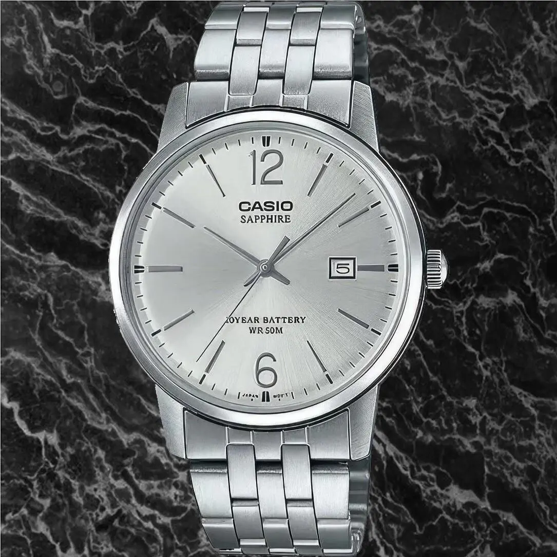 Casio MTS-110D-7A Men`s Sapphire Silver Analog Watch Steel Band Date