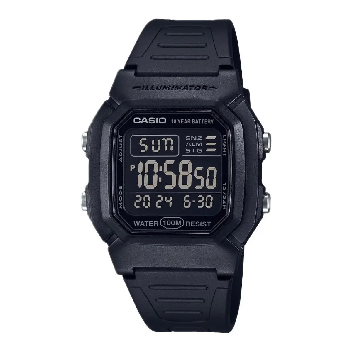 Casio Men`s Water-resistant Digital Watch with Black Dial - W-800H-1BV - Black, Dial: Black, Band: Black