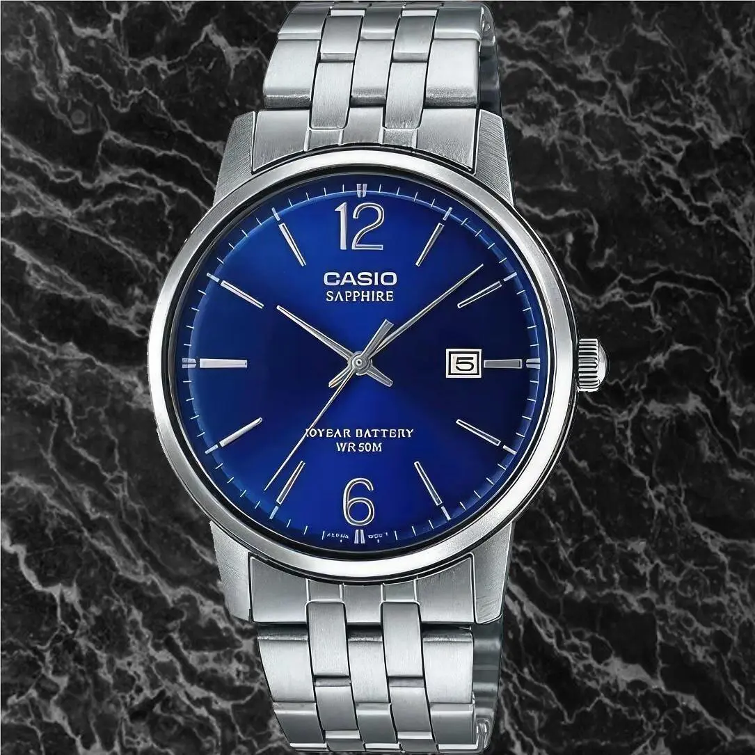 Casio MTS-110D-2A Men`s Sapphire Blue Analog Watch Steel Band Date