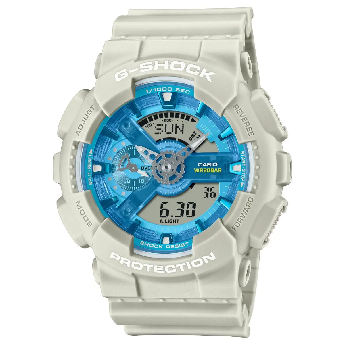 Casio G-shock GA110AS-5A 100 Series Analog-digital Beige Blue Rubber Wrist Watch - Dial: Blue, Band: Beige, Bezel: Beige