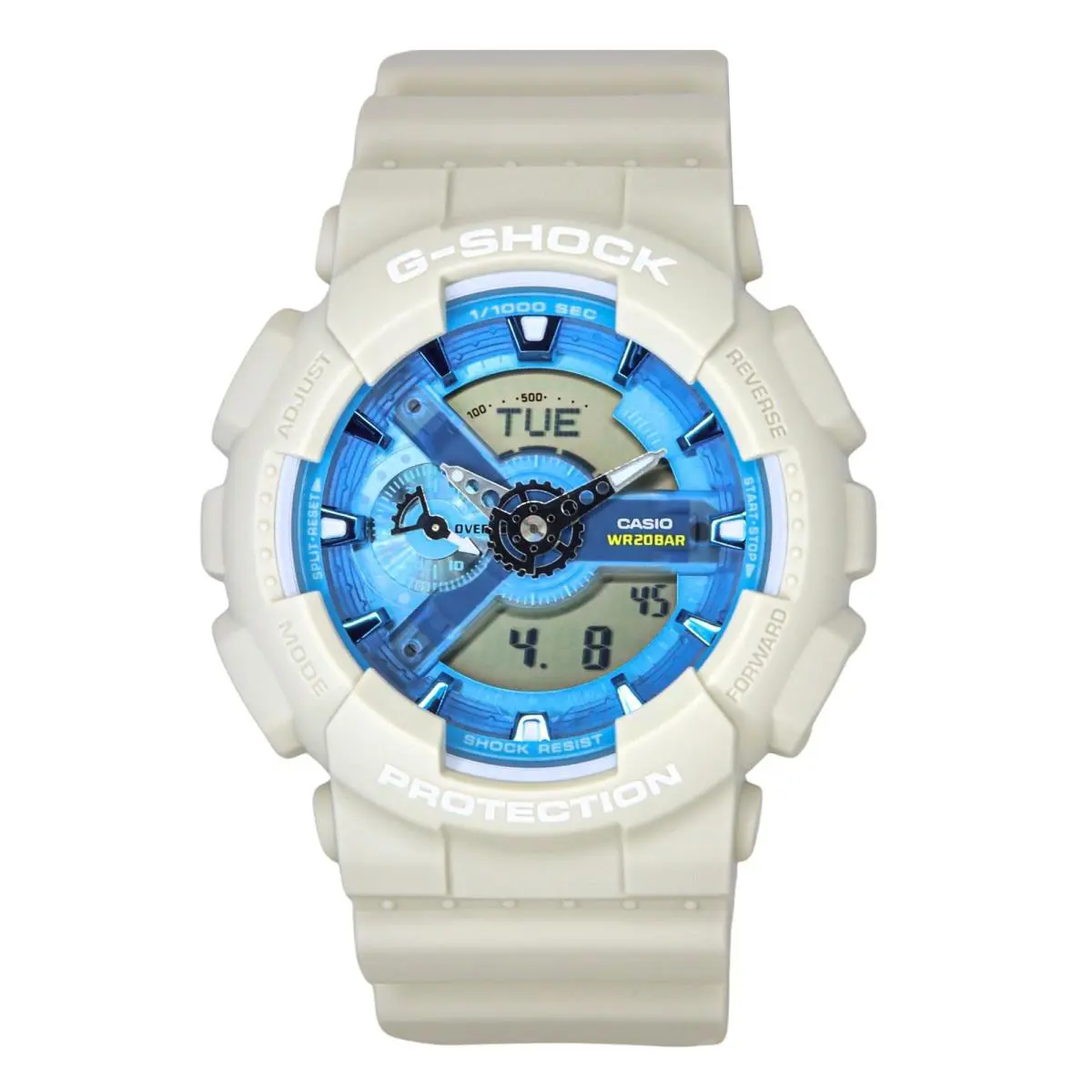 Casio G-shock Blue Dial Quartz Sports 200M Men`s Watch GA-110AS-5A 110 Series - Dial: Blue, Band: White, Bezel: White