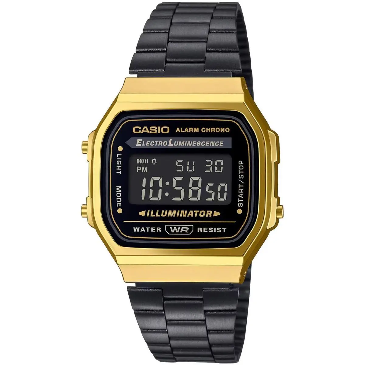 A168WEGB-1B Gold Tone Digital Watch Black Stainless Steel Band Unisex by Casio