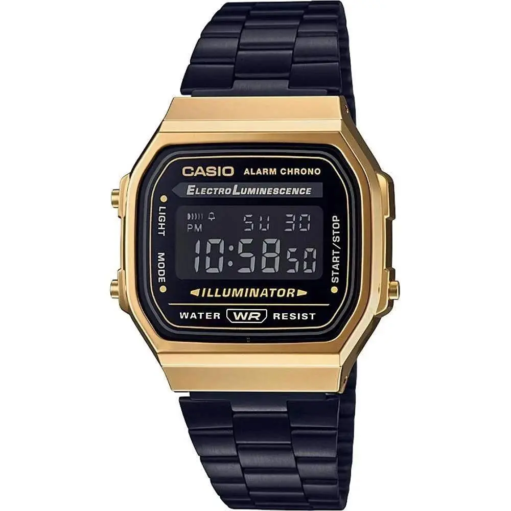 Casio A168WEGB-1BDF Unisex Retro Adults Watch Black Stainless Steel Band 34mm - Dial: Black, Band: Black
