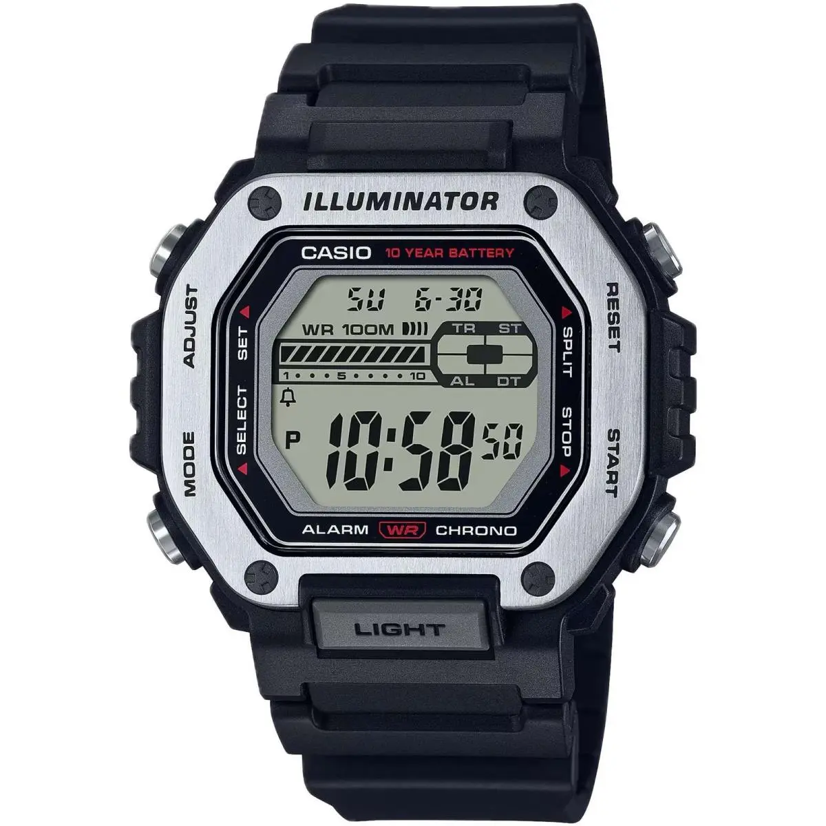 MWD110H-1AV Men`s Illuminator Digital Silver Black Resin Watch by Casio