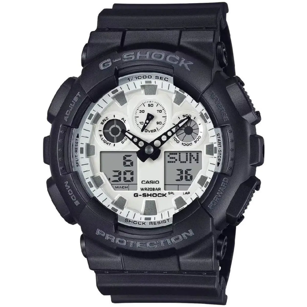 Casio G-shock White Vapor Ana-digi Shock Resistant Mens Sports Watch GA100WD-1A - Dial: White, Band: Black, Bezel: Black