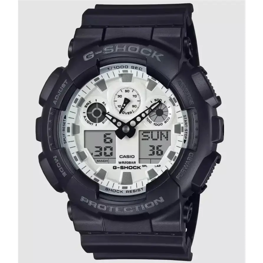 Casio G-shock GA-100WD-1A Black White Analog-digital Men`s Watch – - Dial: Black, White, Band: Black, White, Bezel: White, Black