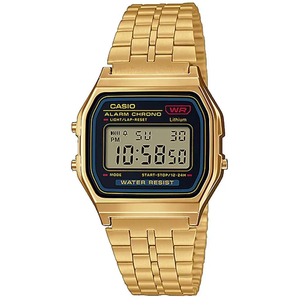 Casio A159WGEA-1 Men`s Vintage Gold Tone Alarm Chronograph Digital Watch - Dial: Standard, Band: Gold, Bezel: Gold