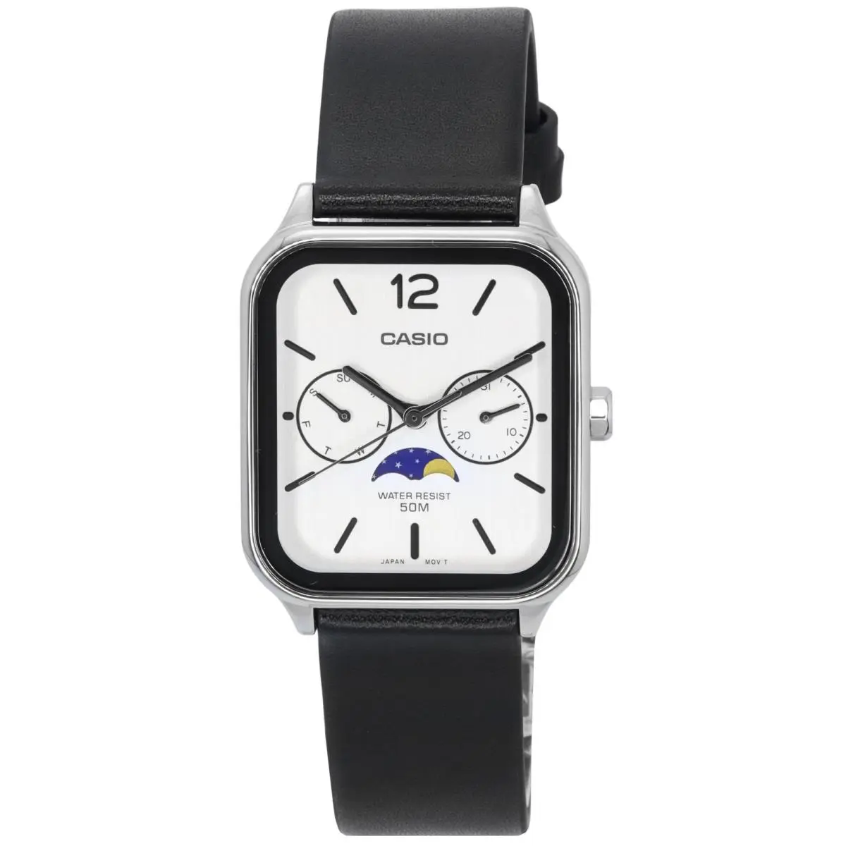 Casio Standard Quartz White Dial Leather Strap 50M MTP-M305L-7A Men`s Watch - Dial: White, Band: Black, Bezel: Silver