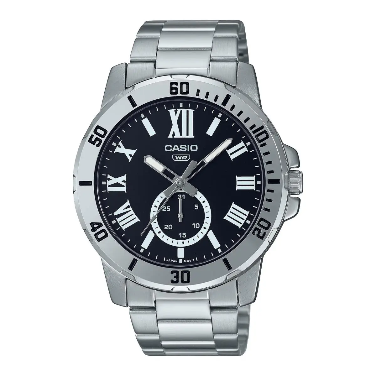 Casio MTP-VD200B-1B Men`s Black Analog Black Steel Band Watch MTPVD200B-1B