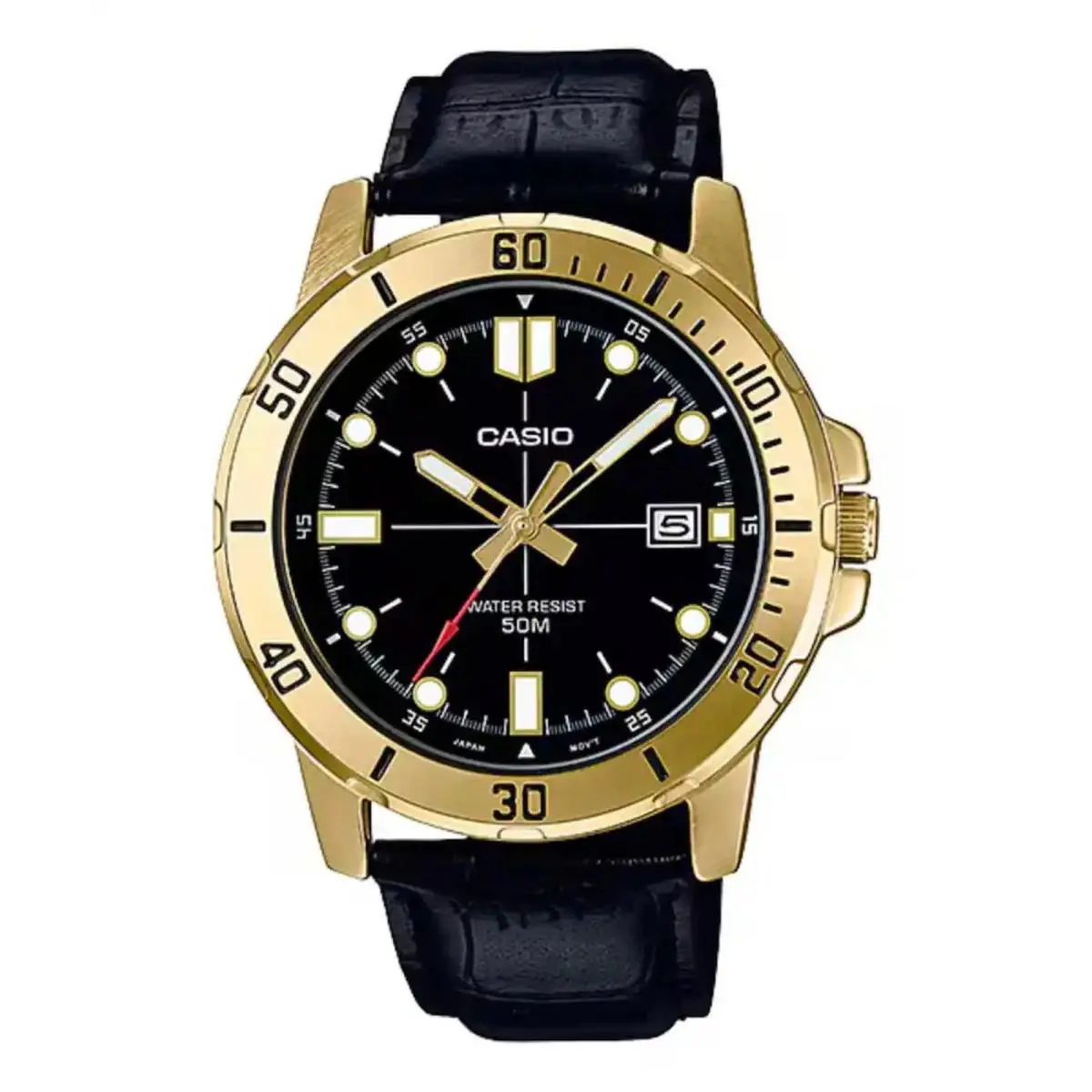 Casio MTP-VD01GL-1EVUDF Men’s Gold Tone Case Watch with Black Leather Strap