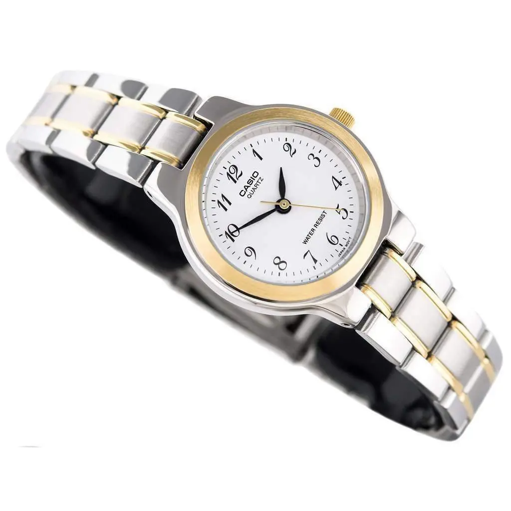 Gold+silver Two 2 Tone White Dial Bracelet Watch LTP-1129G-7BRDF by Casio