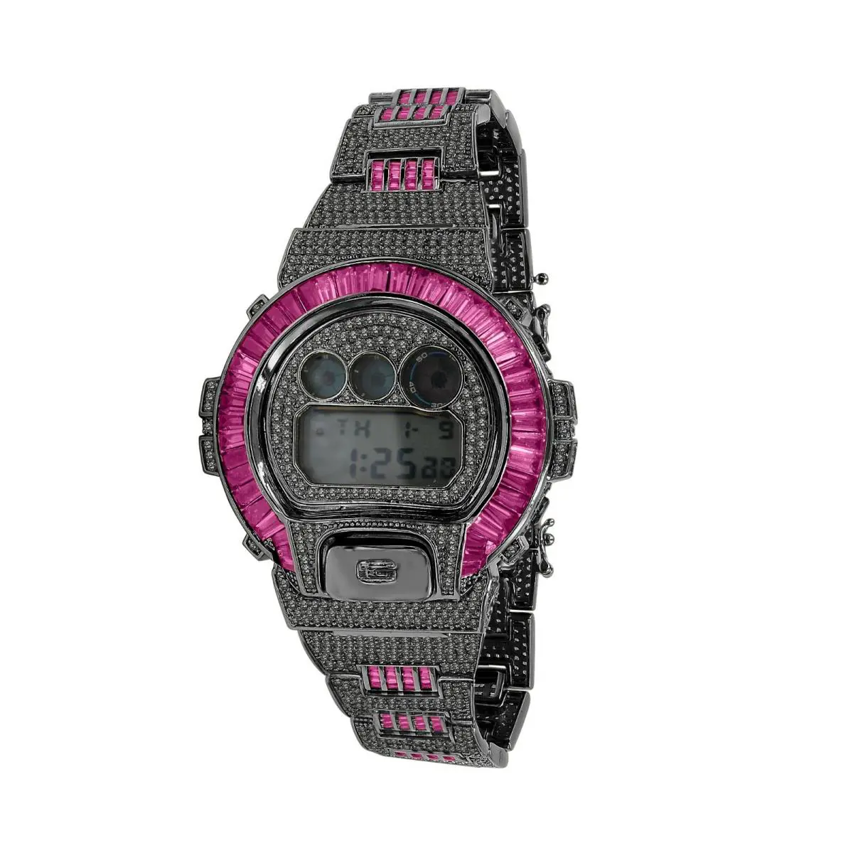 Icy Baguette Pink Tourmaline Black Gold  G-shock DW-6900 Watch by Casio