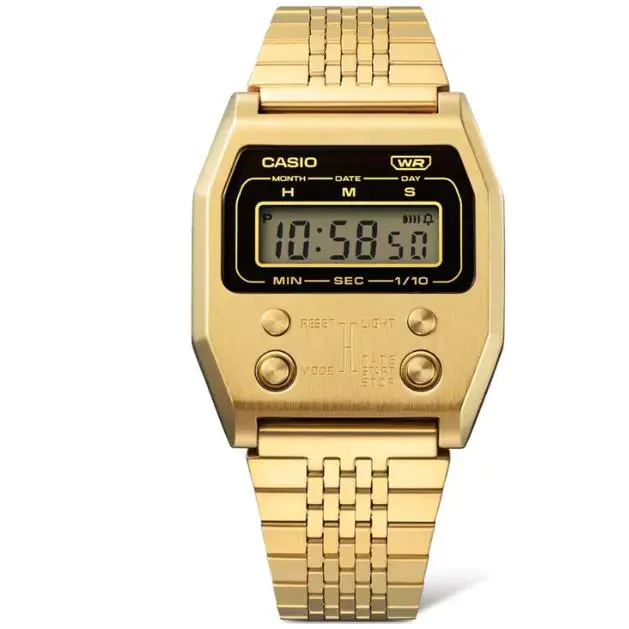 Casio Golden Stainless Steel Band Men`s Digital Display Wrist Watch A1100G-5D